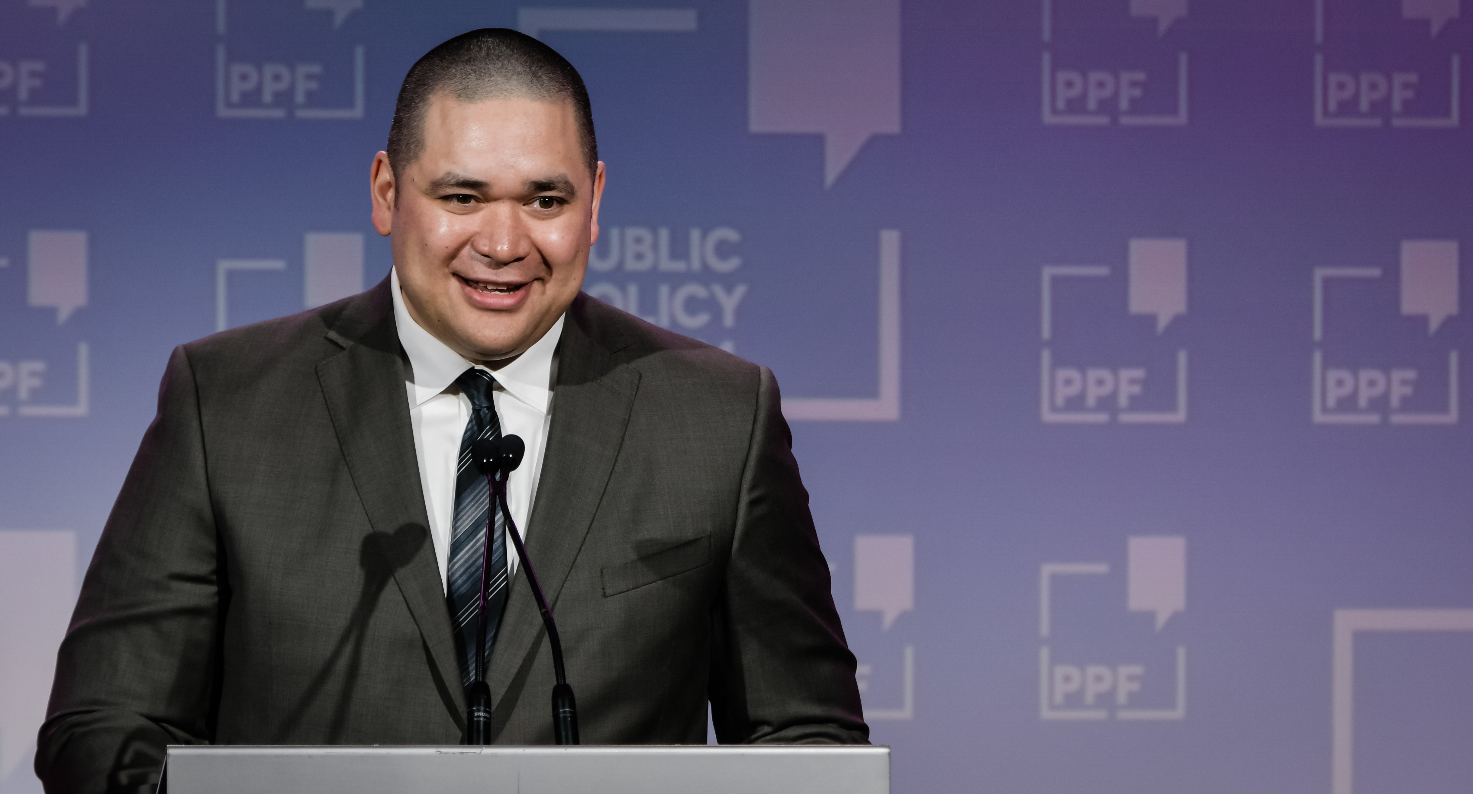 Lafontaine speaks at the 2017 Public Policy Forum Testimonial Dinner and Awards. He received the Emerging Leader Award. Photo courtesy of the Public Policy Forum