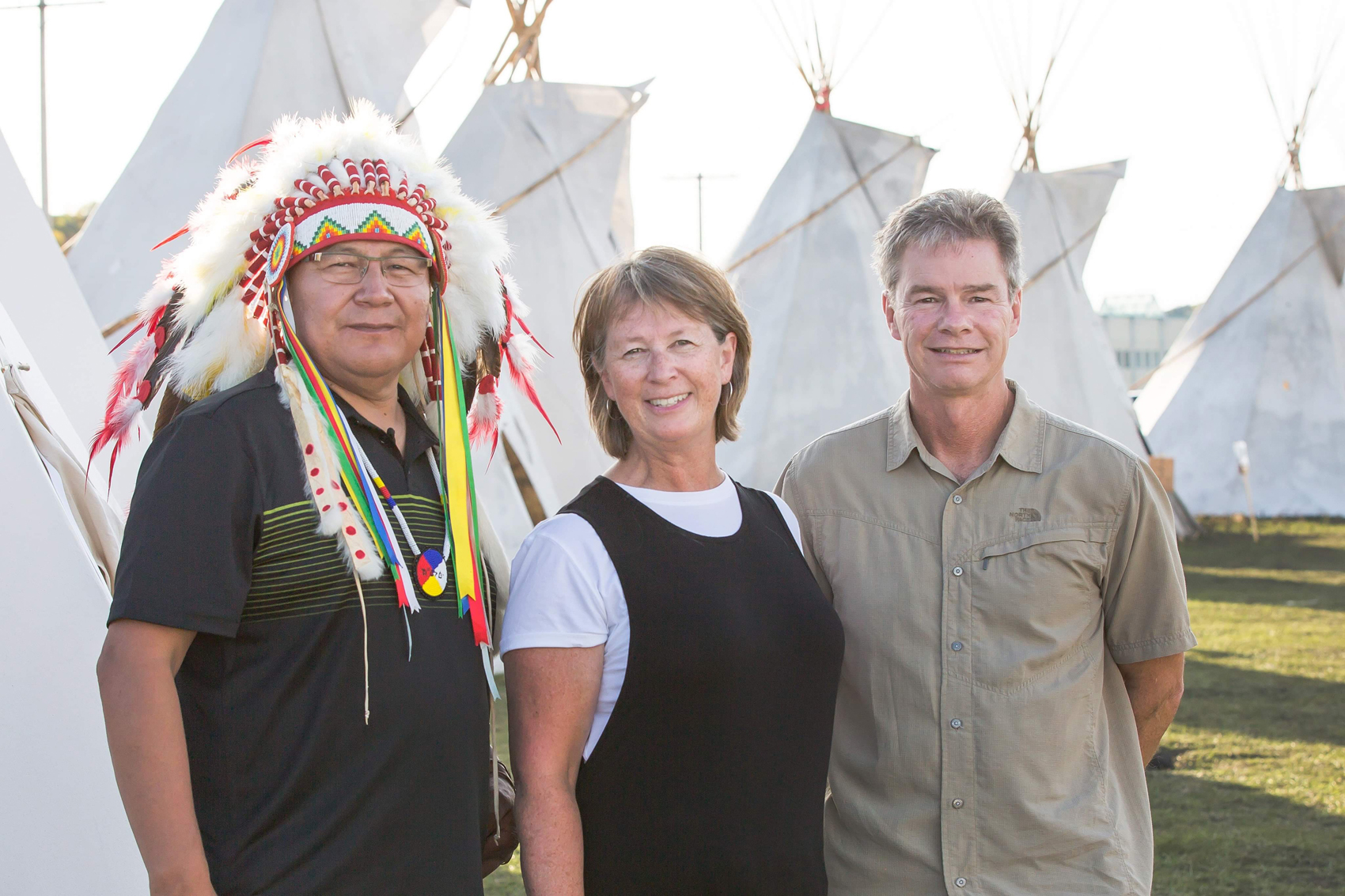 Chief Michael Starr of the Star Blanket Cree Nation, Aura Lee and Murdo (Murdoch) MacPherson. (Photo courtesy of Aura Lee MacPherson.)