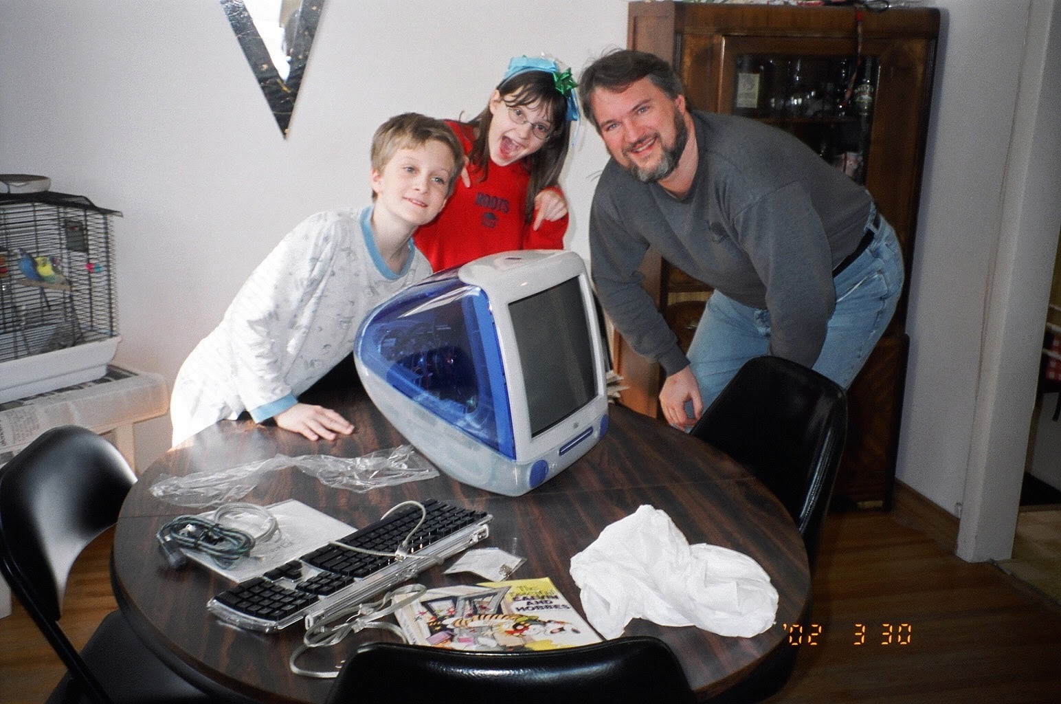 The Jaques household was all abuzz about a new iMac in 2002. Jaques is seen here with her father Kevin and brother Sam. 