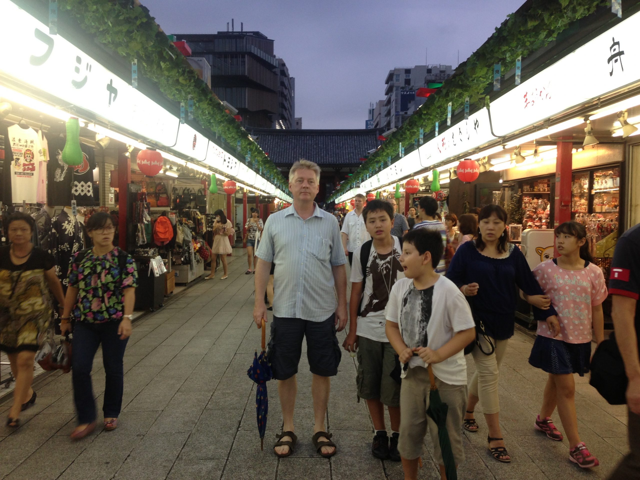 Heese and his sons Takeru and Naoriki in a Tsukuba marketplace in Japan. 