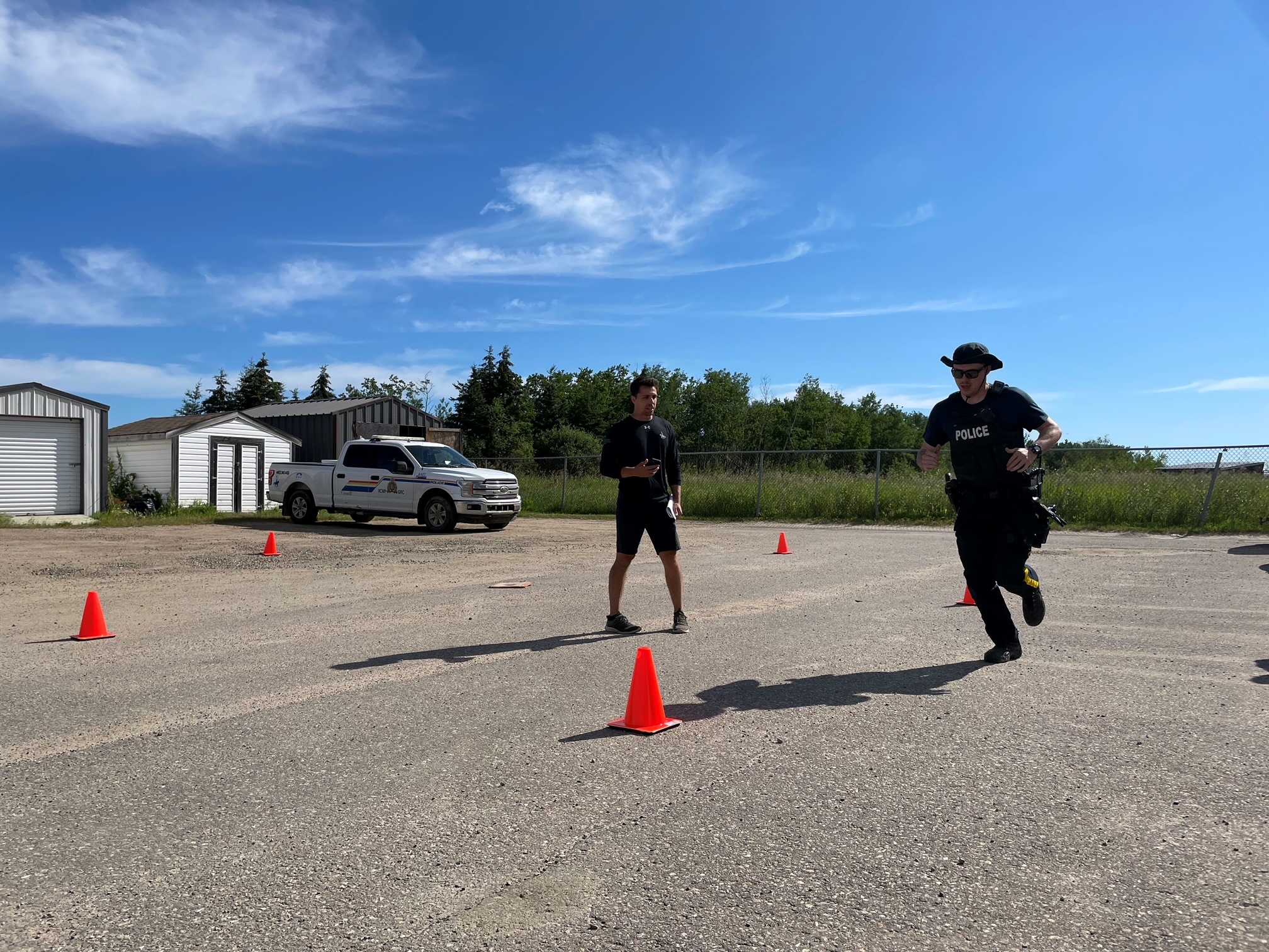 Arndt puts RCMP members through their paces to test their fitness levels in Meadow Lake, Saskatchewan. 