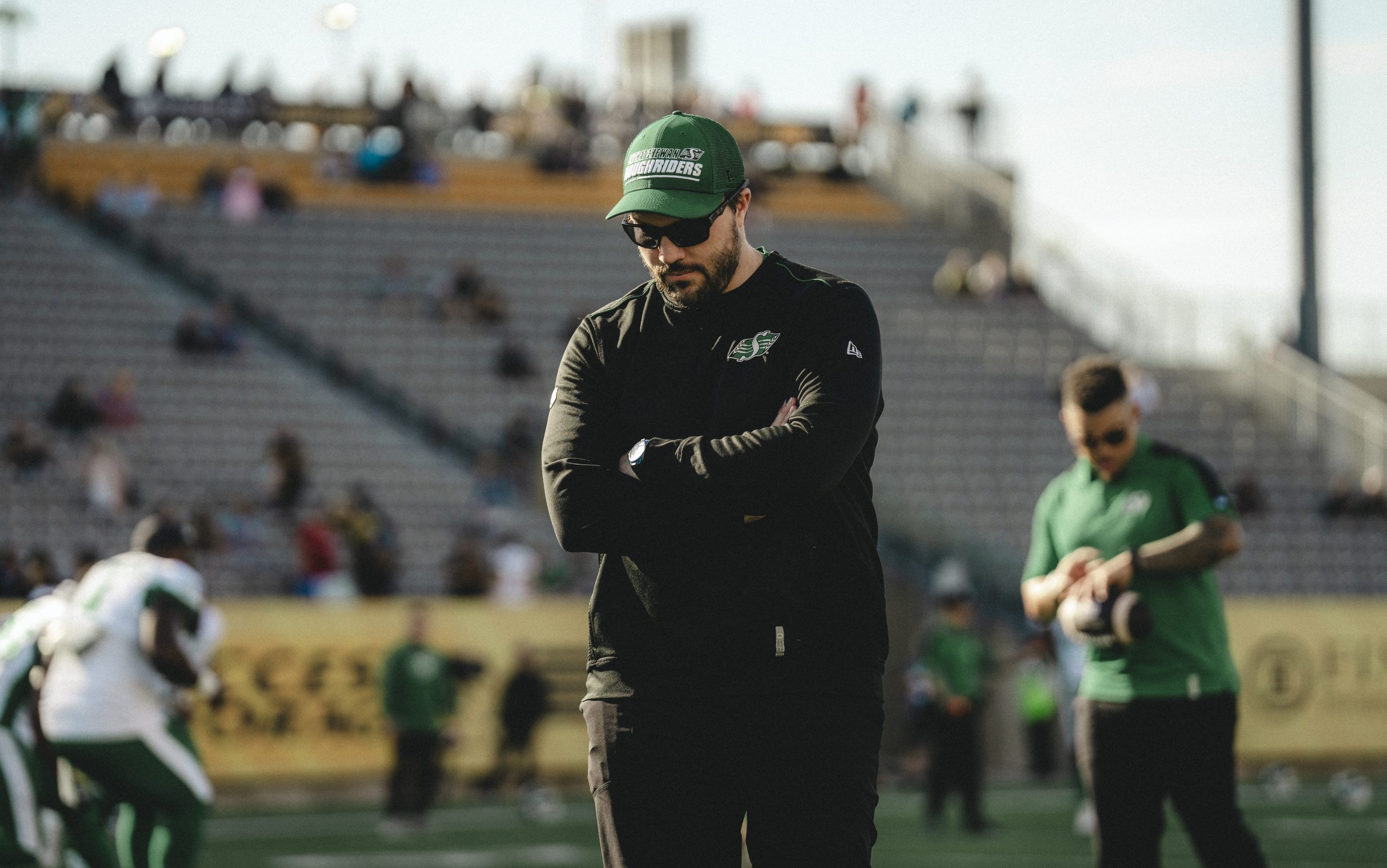 Mueller-2 Marc Mueller BBA'13 coaching for the Saskatchewan Roughriders. Photo courtesy Saskatchewan Roughriders