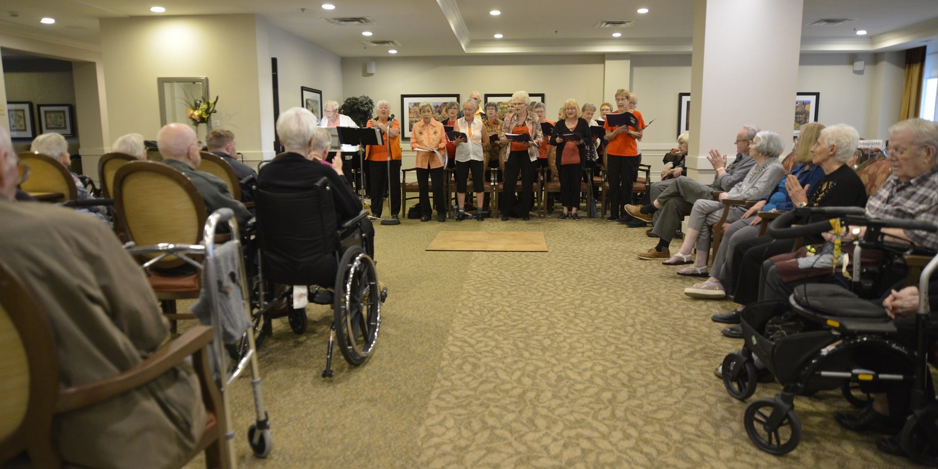 Residents Residents of College Park II, a retirement residence, are entertained by a local choir. A landmark 2013 study by the Montreal Neurological Institute showed clearly the benefits music has on the brain. Photo by Don Hall